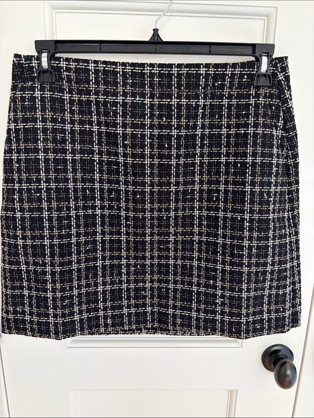 Loft Black White and Gold Plaid Tweed Pencil Skirt size 10